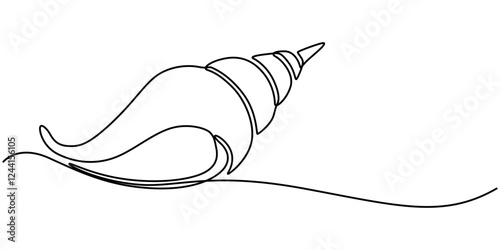 Continuous single line drawing of conch snail shell. Seashell symbol and banner of beauty spa and wellness salon in simple linear style. Vector illustration, Seashell drawing in the form of one pro. 
