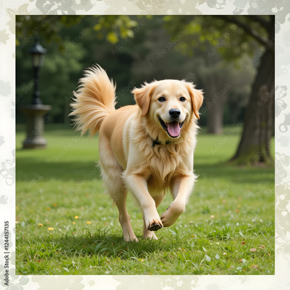 Happy Golden Retriever Running Playfully in a Green Park on a Sunny Day Happy Golden Retriever Running Playfully in a Green Park on a Sunny Day