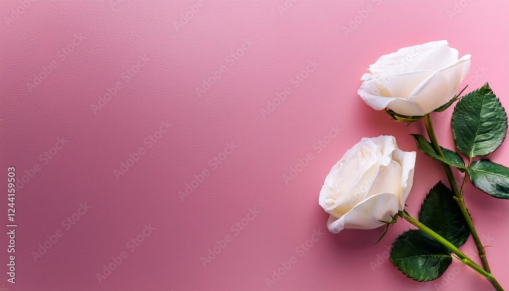 Fototapeta premium light roses on a flat background with space for text. template of a postcard for March 8, Valentine's Day, birthday