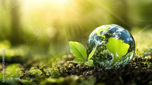 Fototapeta Naklejka Na Ścianę i Meble -  Glass globe sprout nature sunlight environmental conservation