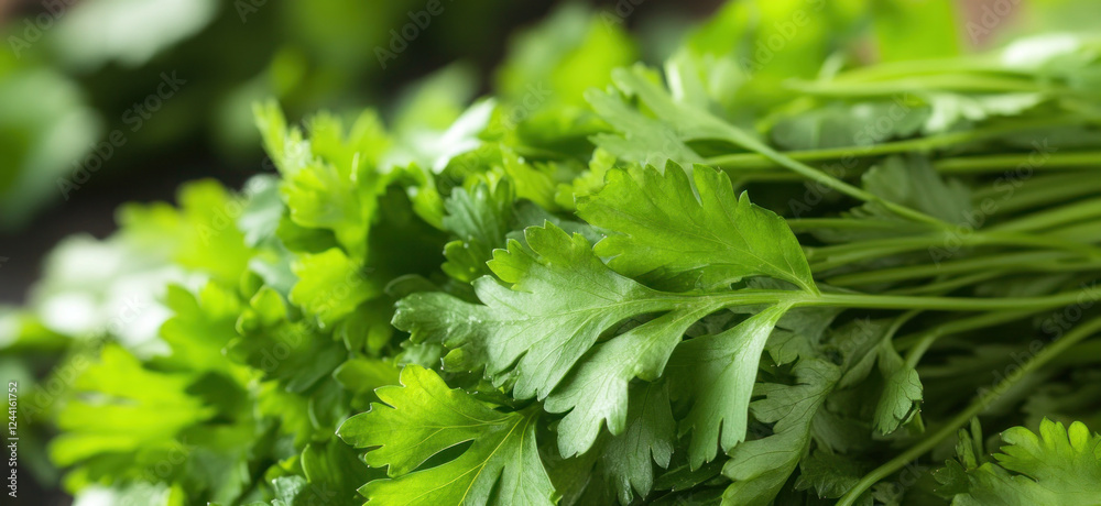 Fresh green parsley herb is presented on a white background, emphasizing its vibrant color and texture for culinary applications Fresh green parsley herb is presented on a white background, emphasizing its vibrant color and texture for culinary applications