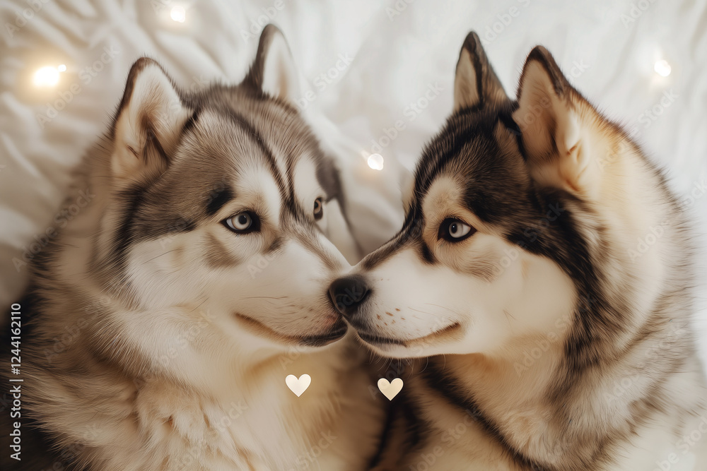 Frozen Love: Siberian Husky and Companion in Tender Embrace Frozen Love: Siberian Husky and Companion in Tender Embrace