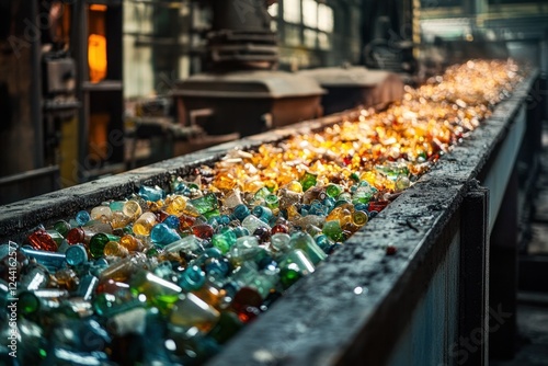 Wallpaper Mural Colorful plastic bottles and containers are being processed on a conveyor belt in a recycling facility, showcasing a busy waste disposal operation Torontodigital.ca