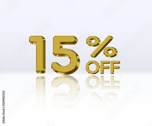 15% discount. golden 3d number. Special sale offer with 15% discount. Sale discount offer.