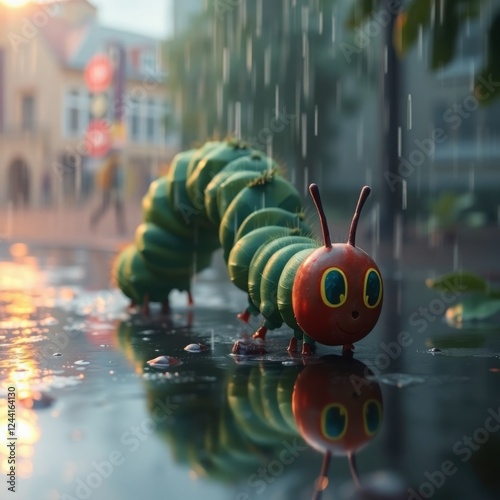Hungry Caterpillar Rain Puddle Reflection Sunset