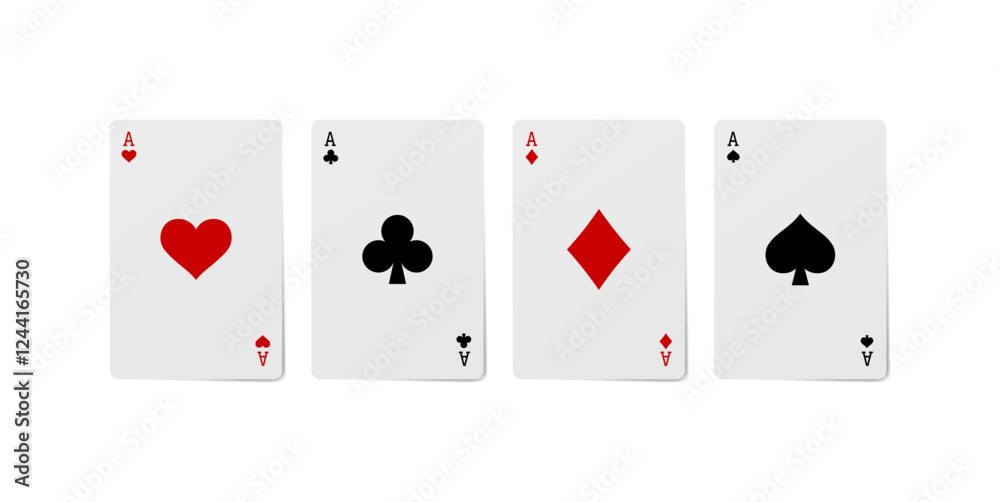 Playing cards for poker and gambling, three aces isolated on white, clipping path