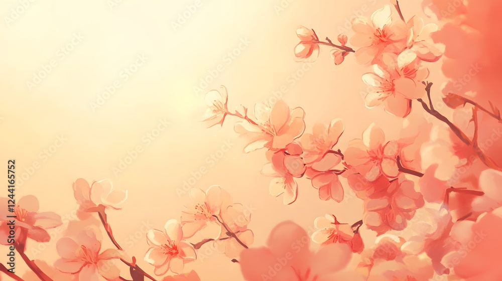 Fototapeta premium Soft Pink Cherry Blossom Flowers on Light Background in Spring