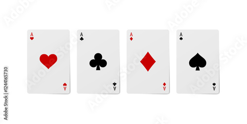 Playing cards for poker and gambling, three aces isolated on white, clipping path