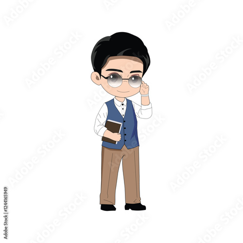 Character design of a student carrying a book