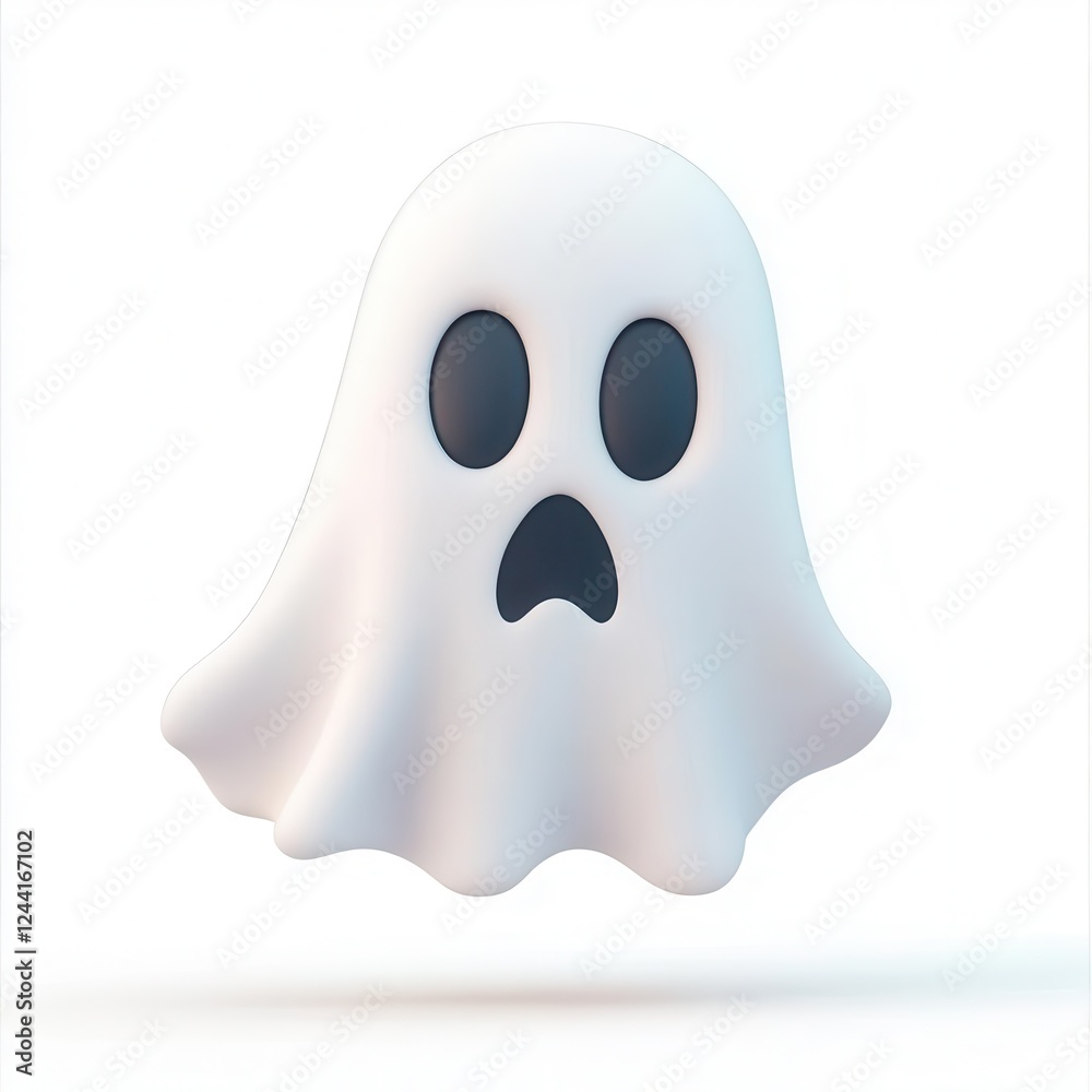 3D Floating Ghost Icon with Scary Face on White Background, No Background 3D Floating Ghost Icon with Scary Face on White Background, No Background