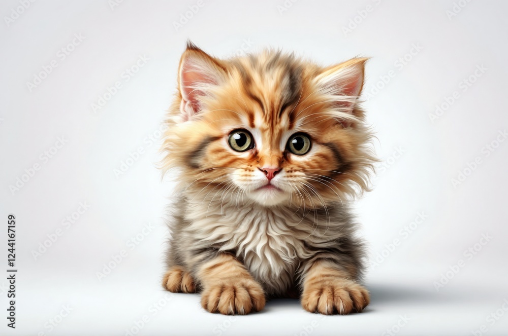 Obraz premium Cute adorable domestic curious cat kitten animal with its paws peeking over a white surface, photorealistic illustration on isolated background texture design. 