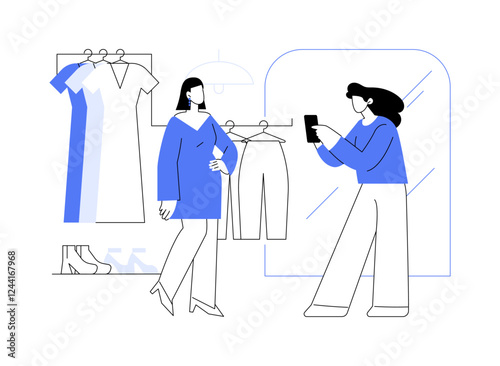 Trying on new wardrobe isolated cartoon vector illustrations.
