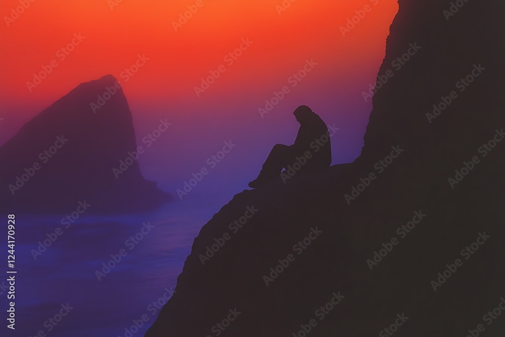 Solitude on the Coastal Cliff at Sunset Solitude on the Coastal Cliff at Sunset