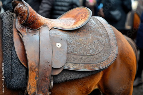 Cowboy Carrying Saddle