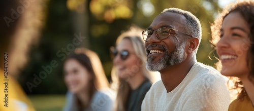 Fototapeta Naklejka Na Ścianę i Meble -  Happy multigenerational group outdoors, park background, event attendance
