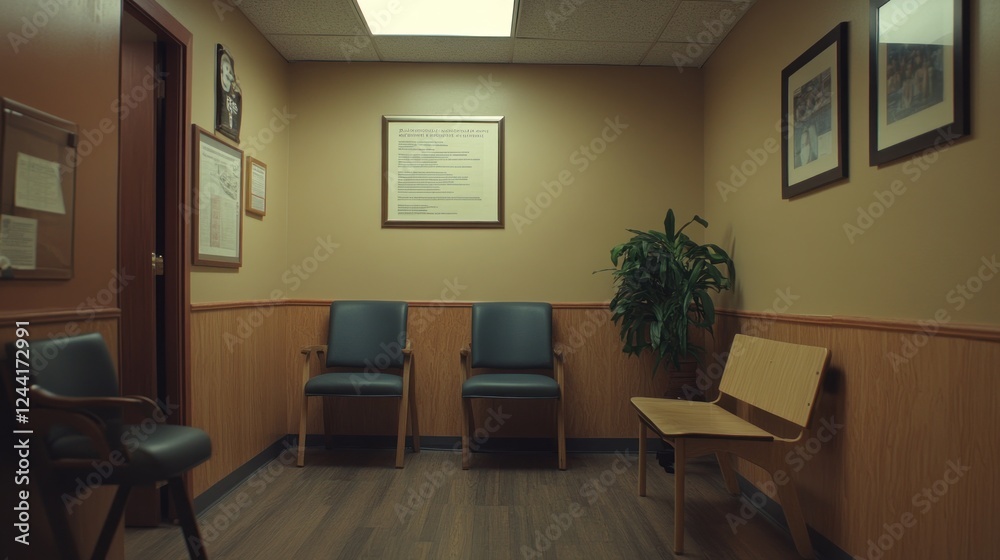 Fototapeta premium Empty doctor's office waiting room, calming atmosphere, patient privacy