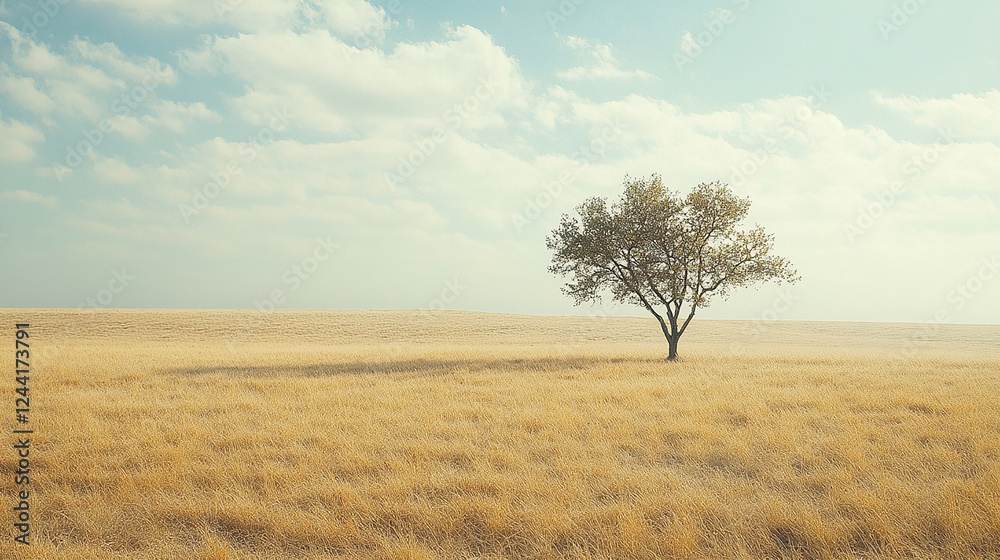Lonely tree in an empty field with soft grass Lonely tree in an empty field with soft grass