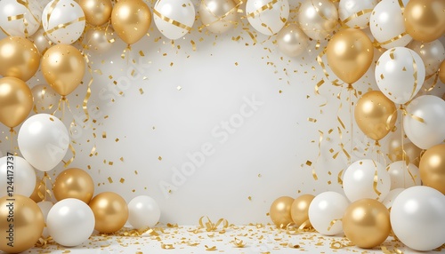 Celebration Banner with Gold Confetti & Balloons photo