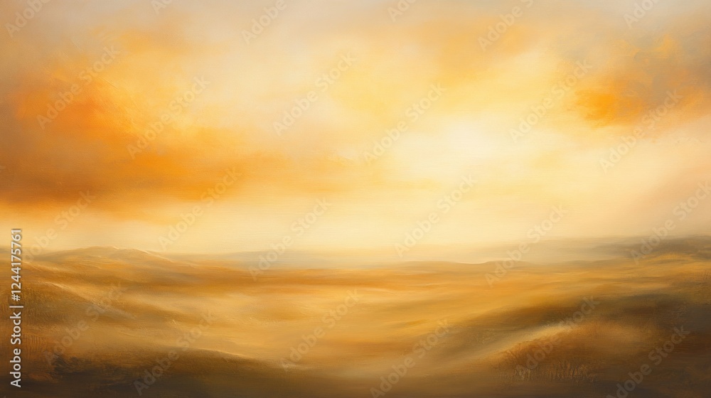 Rolling sand dunes under a vast sky painted in warm oranges and yellows. Rolling sand dunes under a vast sky painted in warm oranges and yellows.