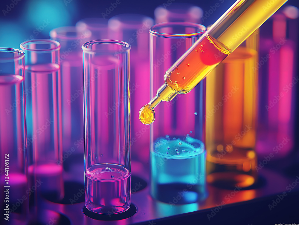 Fluid Transfer with Pipette to Test Tubes in Science Laboratory Fluid Transfer with Pipette to Test Tubes in Science Laboratory
