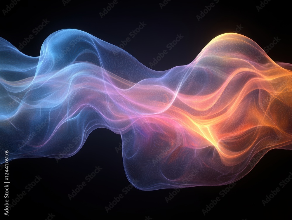 Fototapeta premium Abstract flowing waves of color and light on a dark background.
