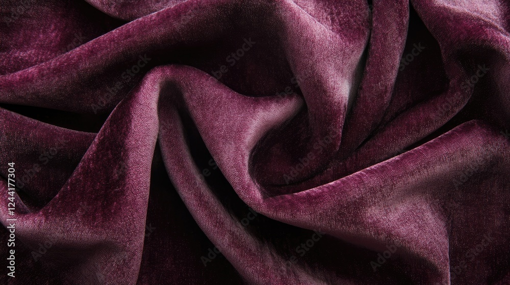Rich maroon, cherry, and deep purple velvet fabric texture. Elegant drapery waves and glossy folds for luxury branding.