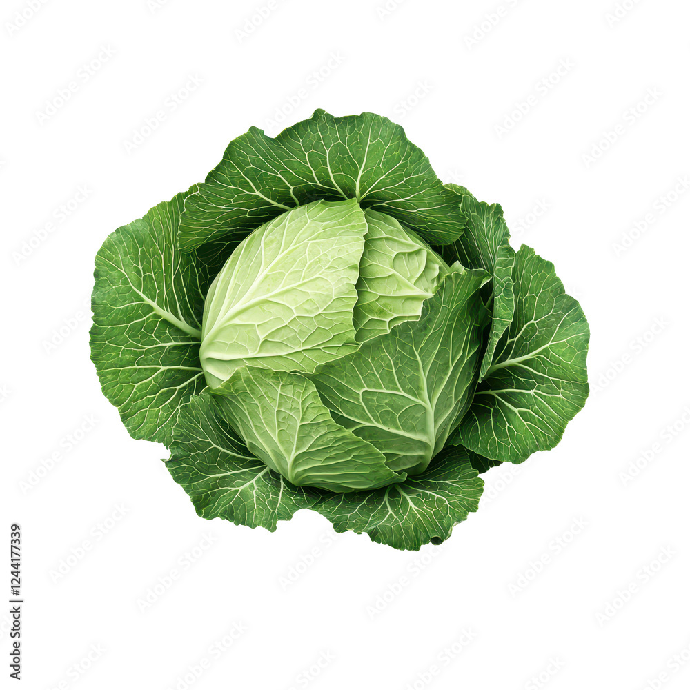 Fresh green cabbage with layered leaves, perfect for healthy meals