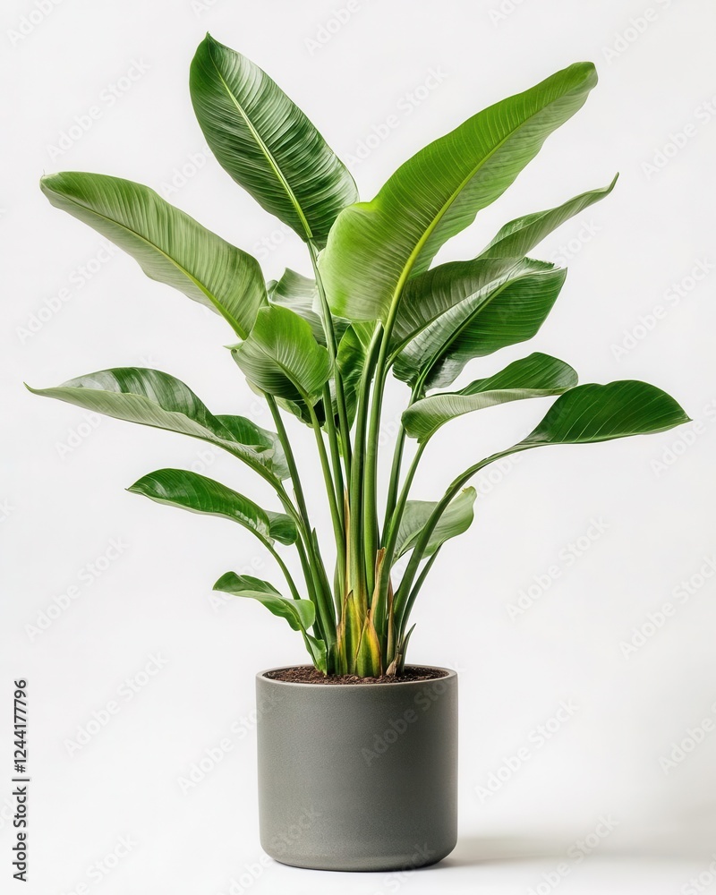Fototapeta premium Tropical House Plant in Stylish Modern Pot Isolated on Pure White Background for E-commerce Display