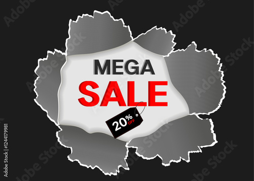 Mega sale red catchy banner with up to 20 percent off - creative vector flyer with 3D numbers - special sales and offers promotion template