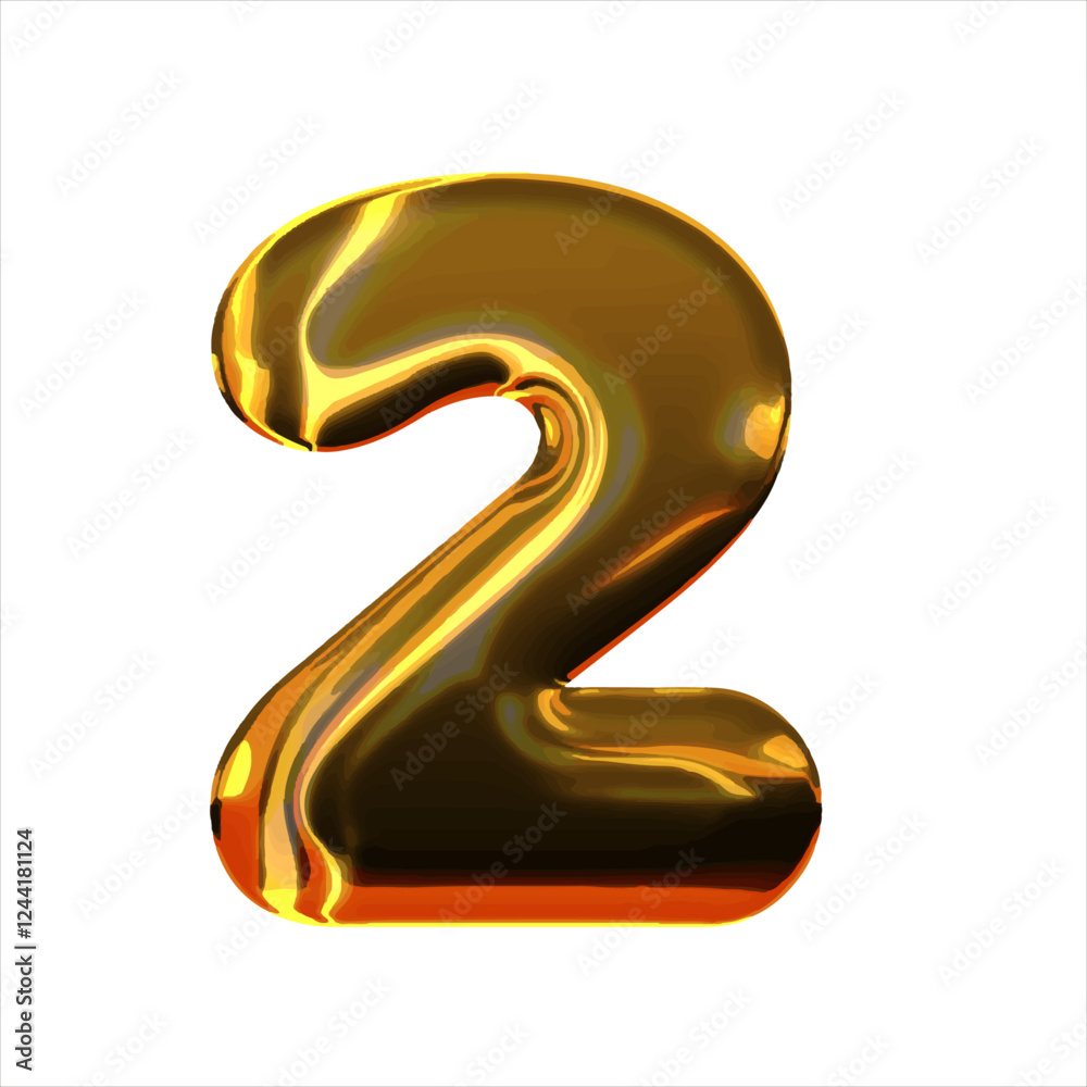 Numeral 2 - Golden balloon. number 2 isolated on white background. gold style. 3D style vector illustration Numeral 2 - Golden balloon. number 2 isolated on white background. gold style. 3D style vector illustration