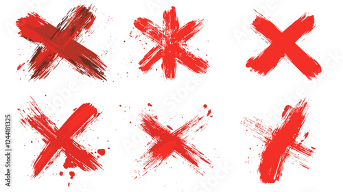 Red cross brush stroke x sign. Check mark icon vector crosses isolated on a white background. Ink illustration
