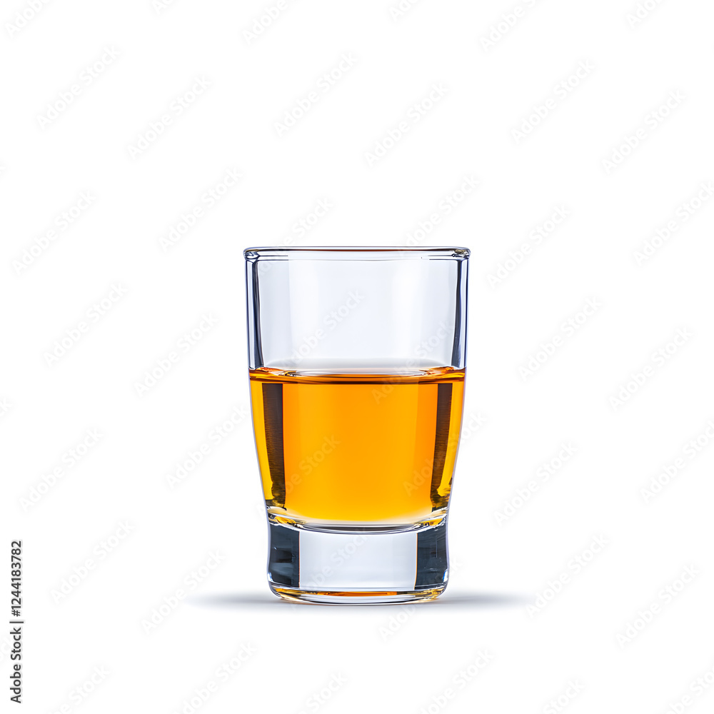 Shot of alcohol in a small glass isolated on a white background Shot of alcohol in a small glass isolated on a white background