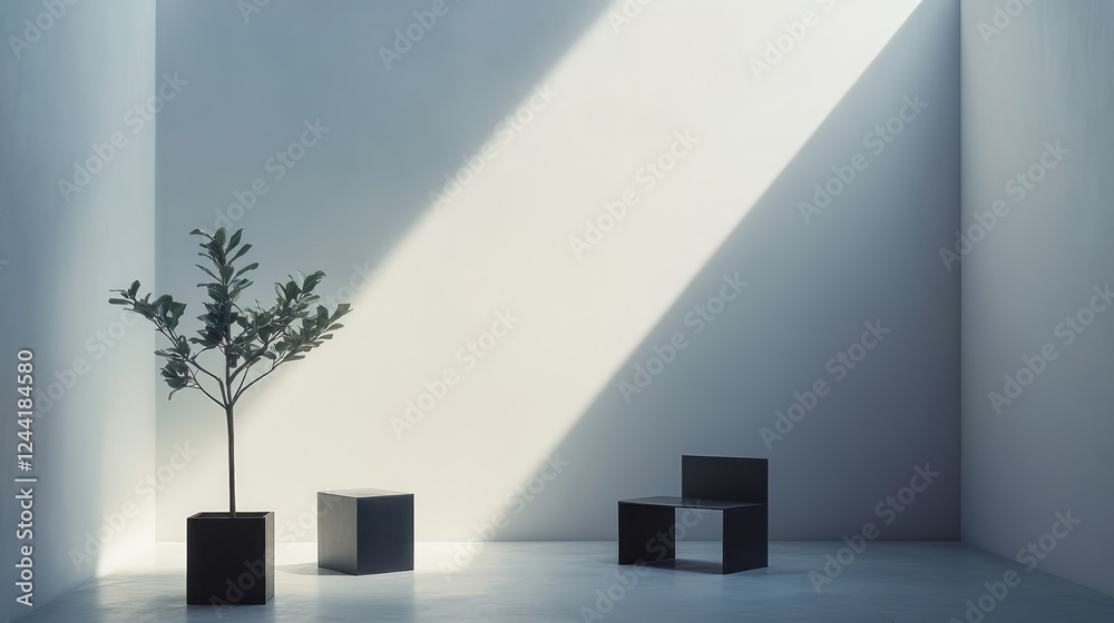 Obraz premium Minimalist room sunlight plant chair design