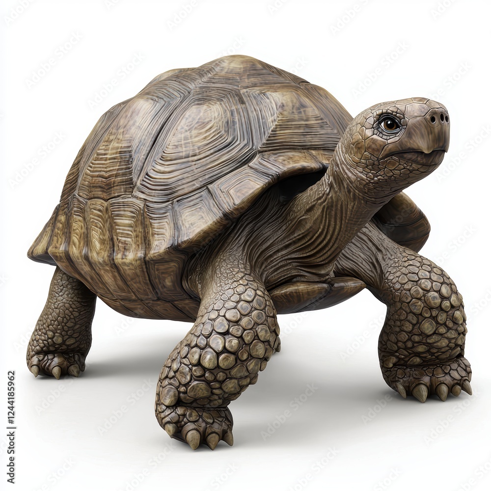 Obraz premium giant tortoise slowly walking, isolated on white