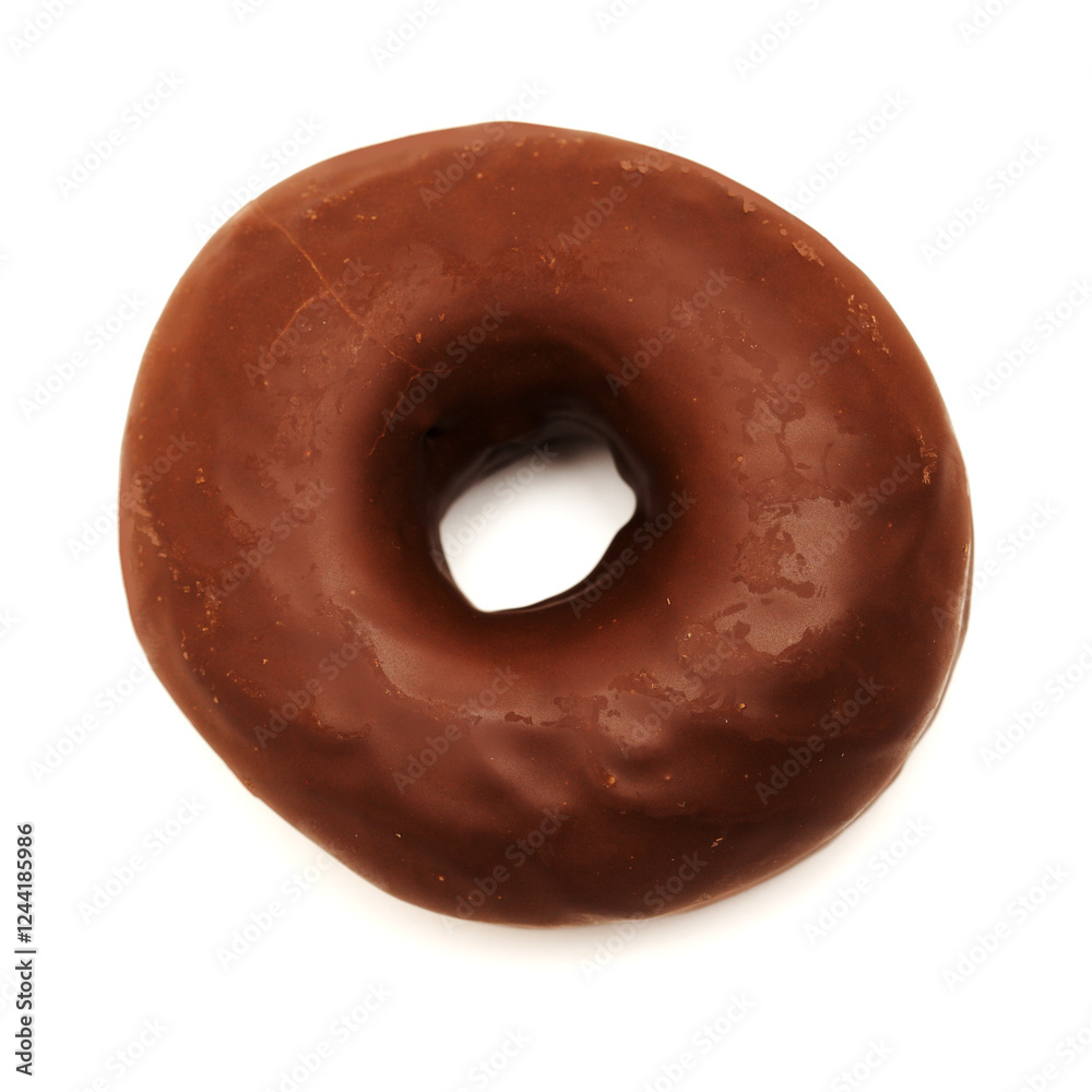 Dark chocolate glazed ring doughnut isolated on White background Dark chocolate glazed ring doughnut isolated on White background