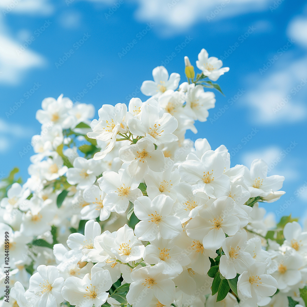 Beautiful white flowers against bright blue sky Beautiful white flowers against bright blue sky