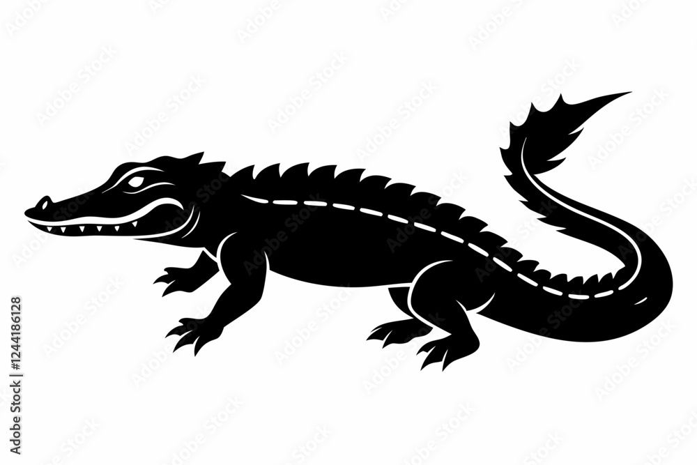 crocodile silhouette line art vector illustration with a white background