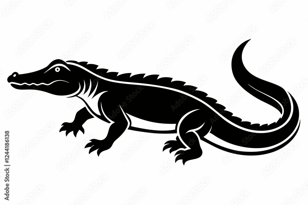 Fototapeta premium crocodile silhouette line art vector illustration with a white background