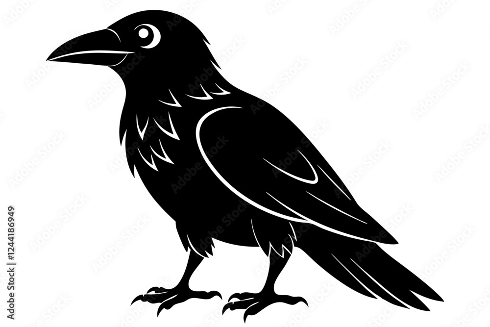 Obraz premium crow silhouette line art vector illustration with a white background
