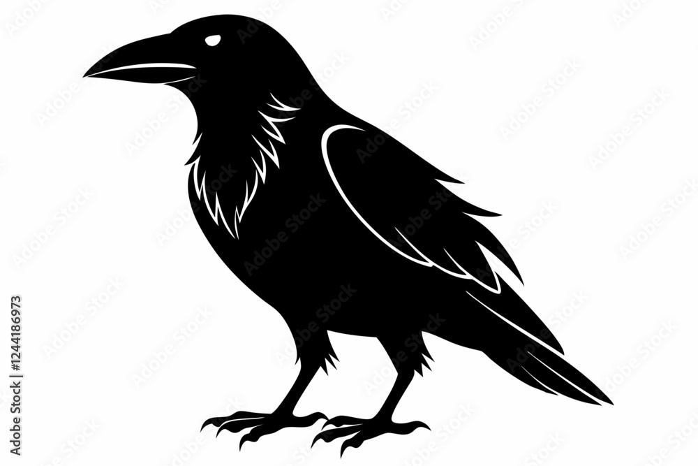 Fototapeta premium crow silhouette line art vector illustration with a white background