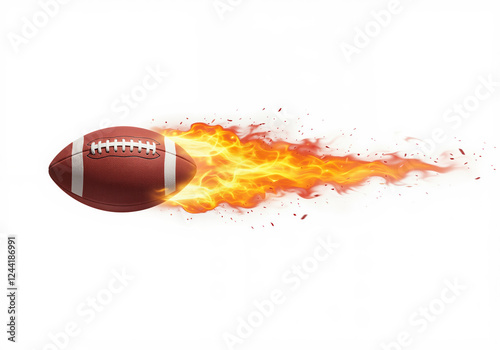 Football on fire with hot flames - isolated on white