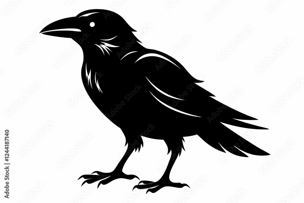 Fototapeta premium crow silhouette line art vector illustration with a white background