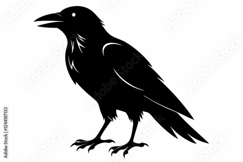 crow silhouette line art vector illustration with a white background
