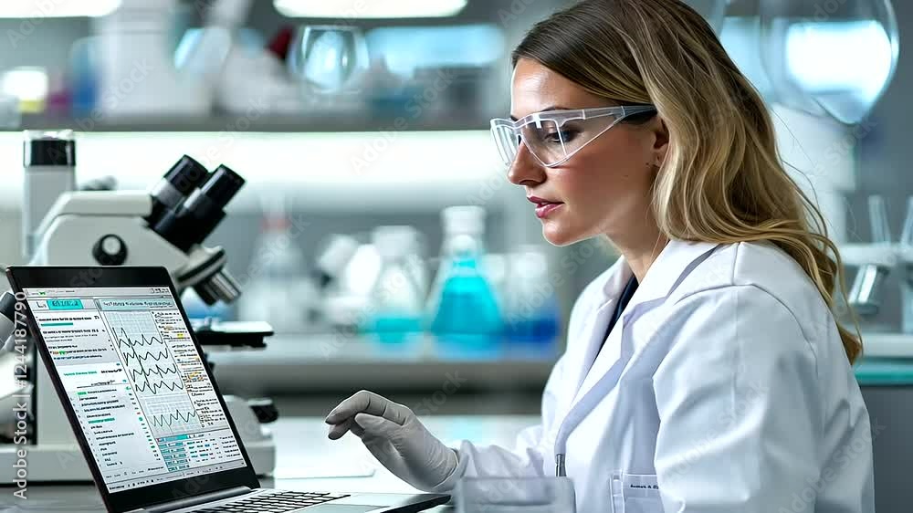 A young female scientist examines data in a cutting-edge lab environment. A young female scientist examines data in a cutting-edge lab environment.