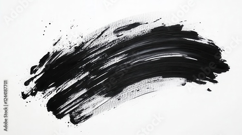 Black Marker Paint Texture with Dynamic Brush Strokes on Pure White Background