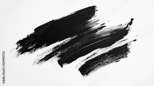 Black Marker Paint Texture with Dynamic Brush Strokes on Pure White Background