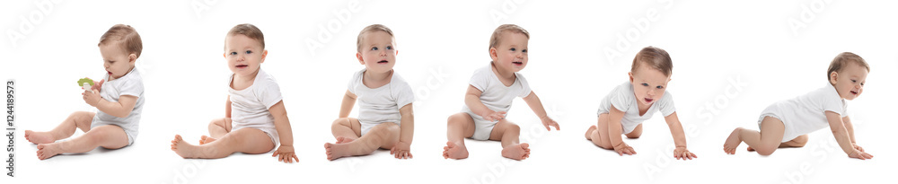 Cute baby on white background, set of portraits Cute baby on white background, set of portraits