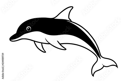 dolphin silhouette line art vector illustration with a white background