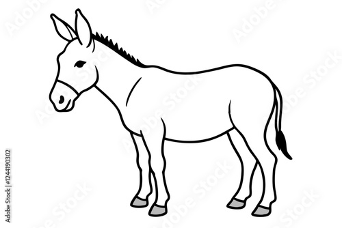 donkey silhouette line art vector illustration with a white background