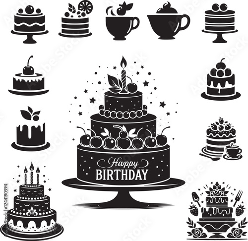 Birthday Cake Icons Set